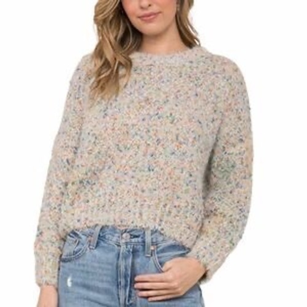 Raga Womens Multi Color Confetti Knit Textured Crewneck Sweater Small